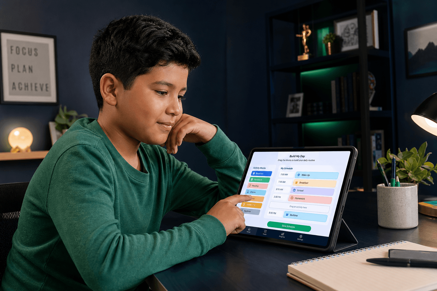 A student working through an interactive planning activity