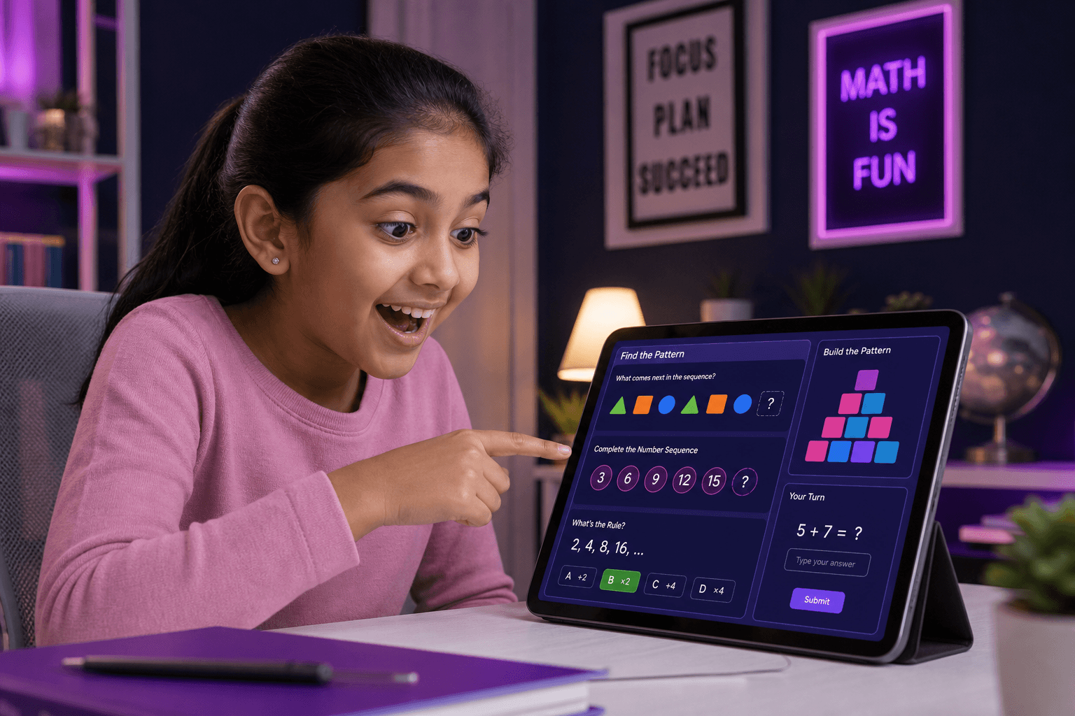 A child discovering math patterns through visual activities